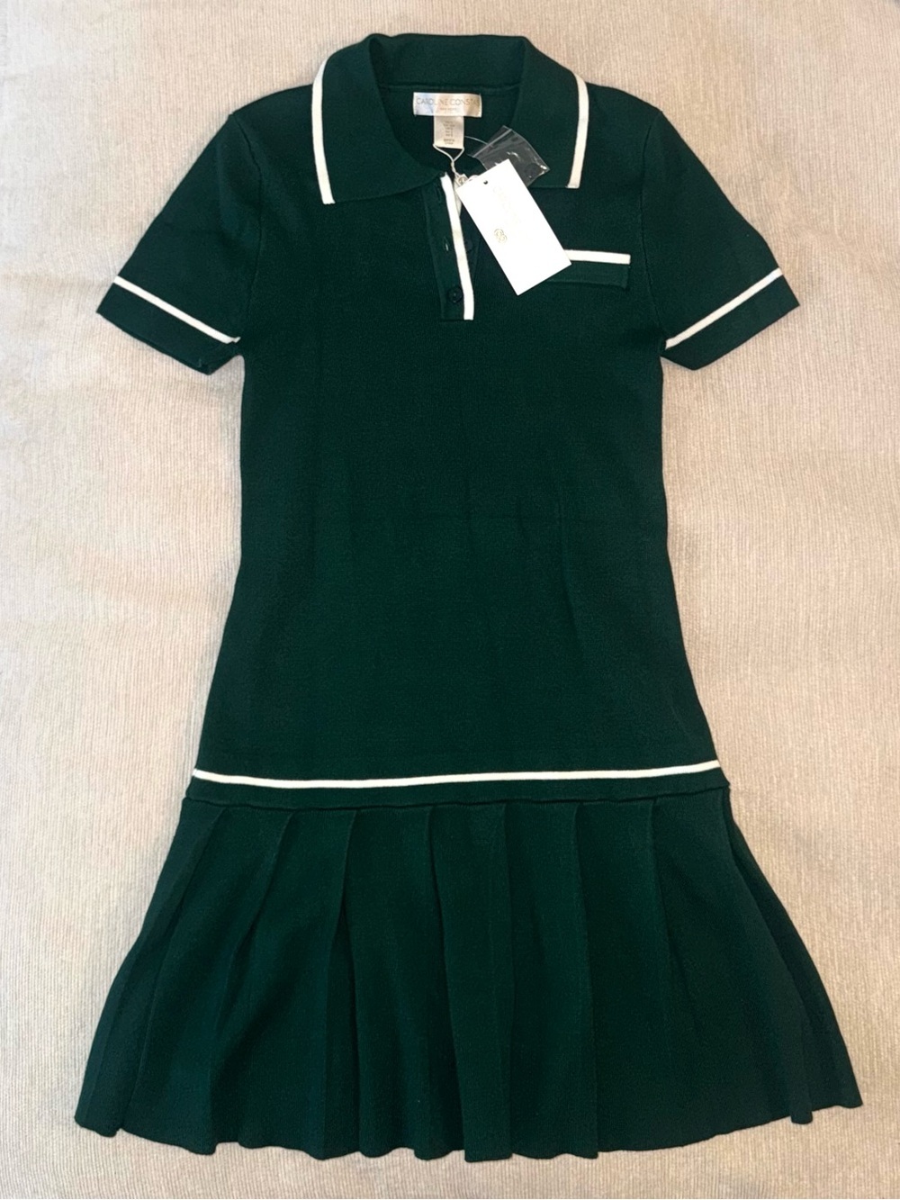 NWT Caroline Constas Knit Polo Dress Green Golf Tennis Preppy Mini Augusta Small